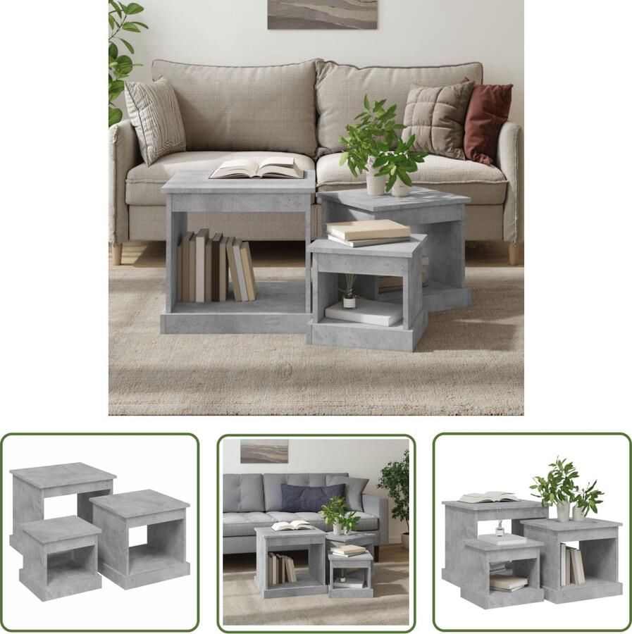 The Living Store Tafeltjesset Klassiek Bewerkt Hout Betongrijs 48x45x45 cm Salontafel Bijzettafel Houten Meubilair Betonnen Grijs Decoratie