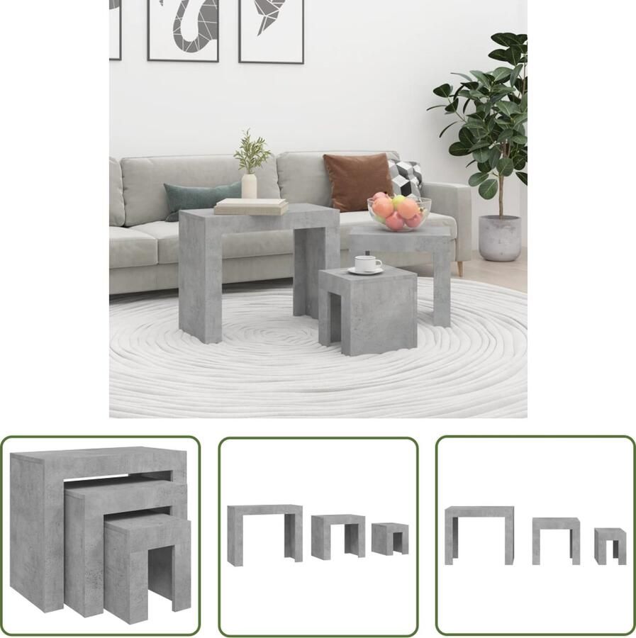 The Living Store Tafelset Salontafeltjes 61 x 30 x 50 cm betongrijs spaanplaat Salontafel Bijzettafel Koffietafel Tv-stand Nachtlampje - Foto 2