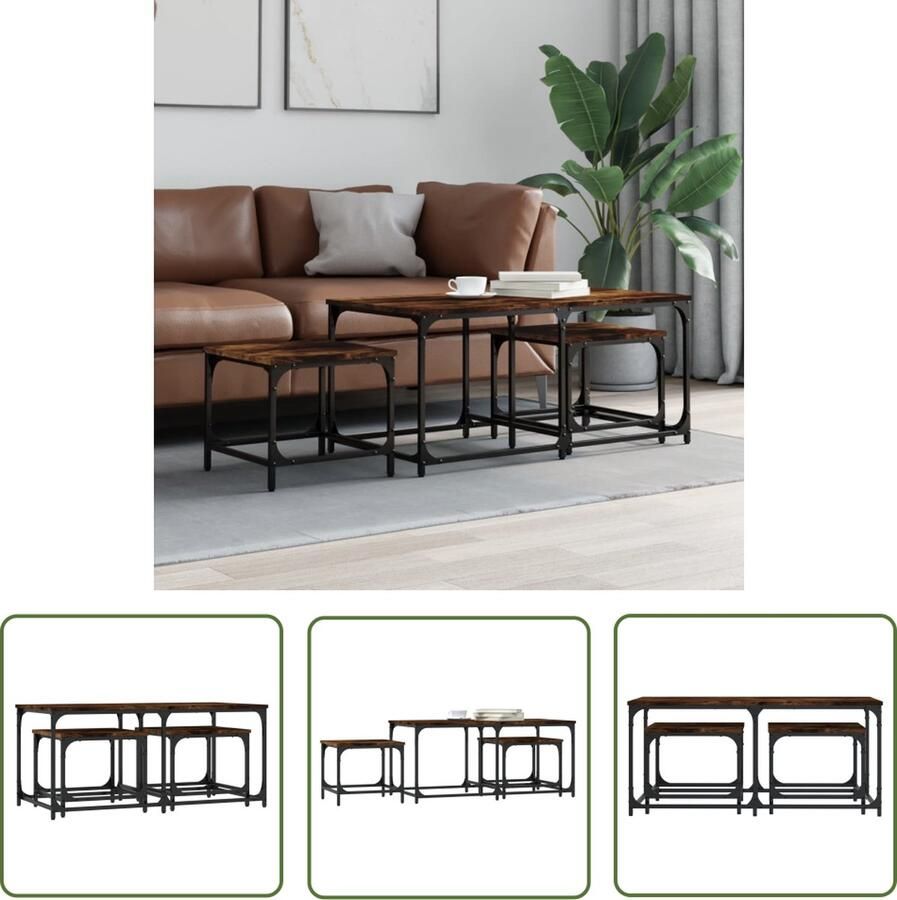 The Living Store Salontafelset in elkaar passend hout verschillende maten multifunctioneel stevig blad Salontafel Bijzettafel Tv-meubel Houten Meubilair Bruine Salontafel