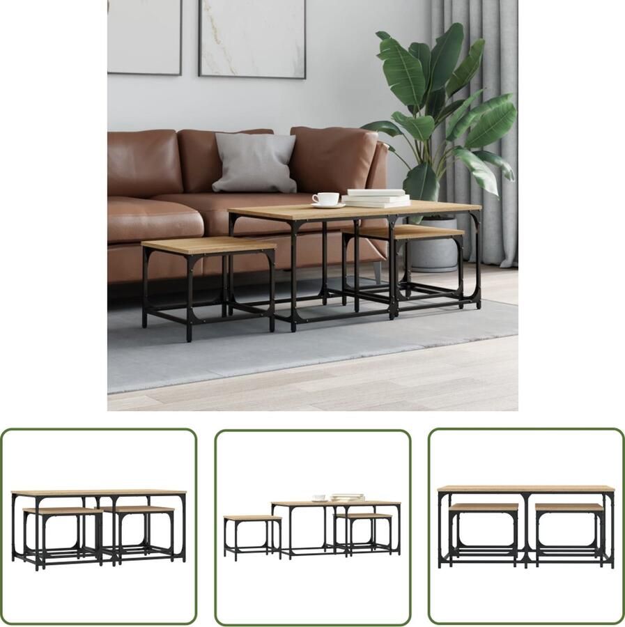 The Living Store Salontafelset In elkaar passend Hout maten Stevig tafelblad Salontafel Bijzettafel Houten Salontafel Nestkasten Multifunctionele Tafel