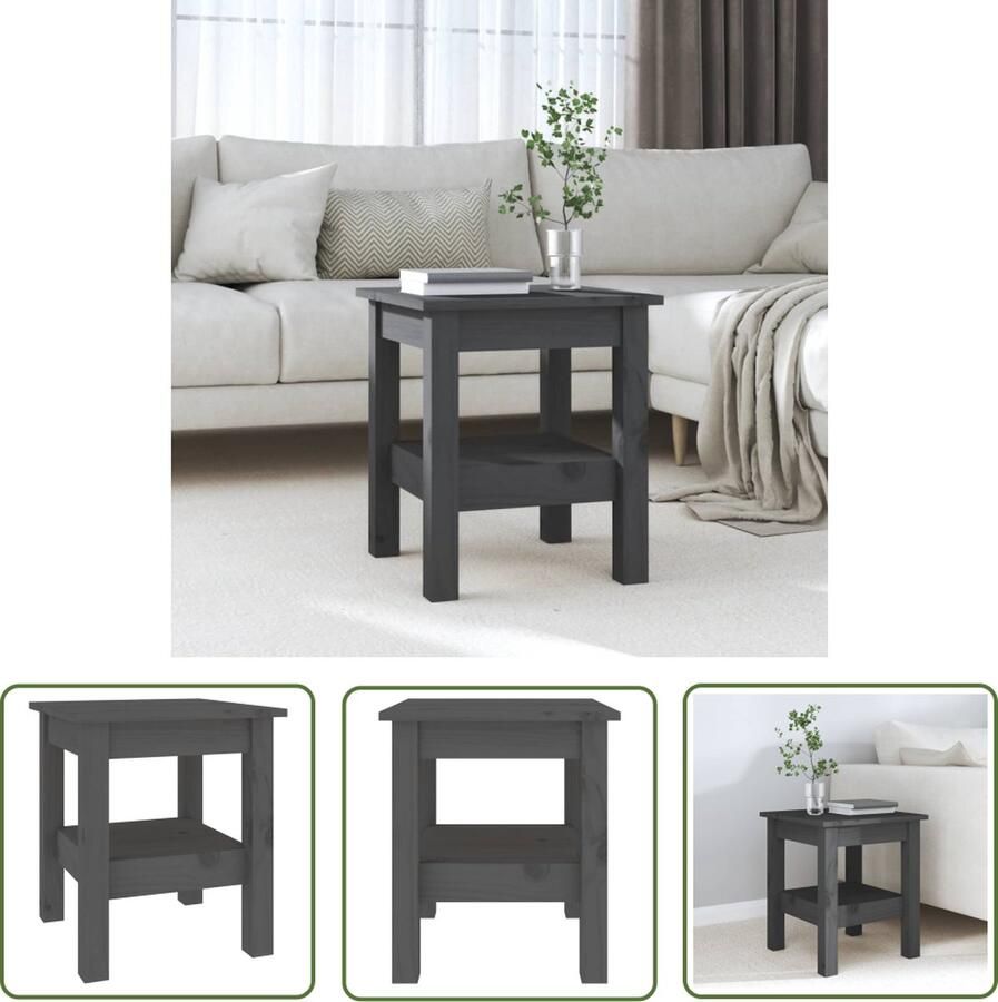 The Living Store Salontafel Massief Grenenhout 35x35x40 cm Grijs Salontafel Bijzettafel Hout Grenenhout Grijs - Foto 2