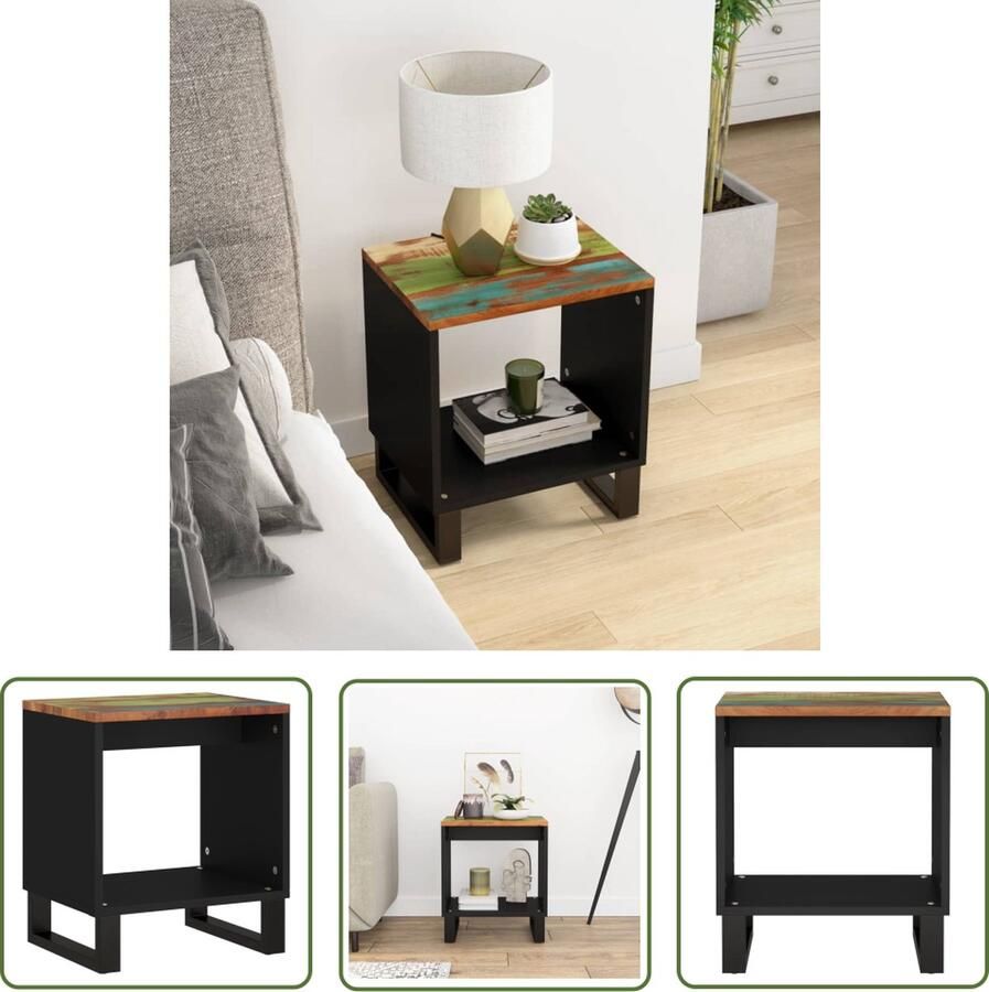 The Living Store Salontafel Massief gerecycled hout Bijzettafel met veel opbergruimte Metaal 40 x 31 x 46 cm Salontafel Bijzettafel Houten Salontafel Vintage Salontafel Multifunctionele Salontafel - Foto 2