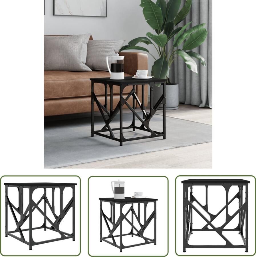 The Living Store Salontafel Zwart 45 x 45 x 47.5 cm Verstelbare poten Salontafel Bijzettafel Houten Salontafel Zwarte Salontafel Industrieel Meubilair