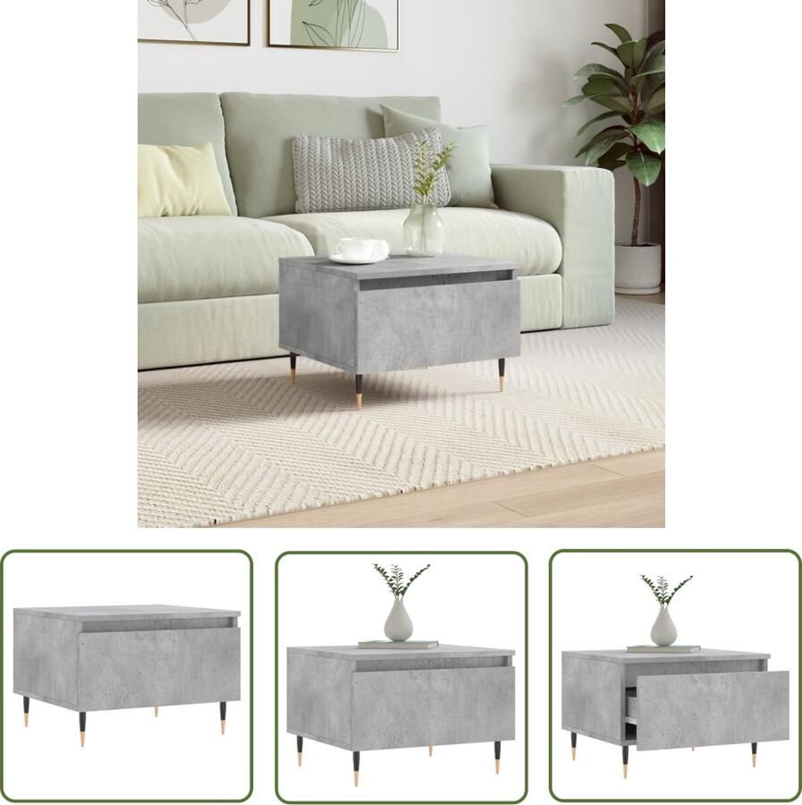 The Living Store Salontafel Betongrijs 50 x 46 x 35 cm Bewerkt hout en metaal Salontafel Bijzettafel Beton Grijs Houten Salontafel Met Lade