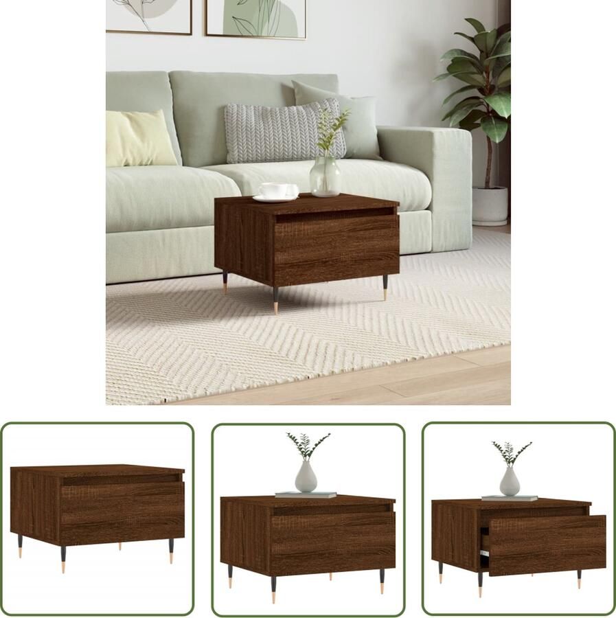The Living Store Salontafel Houten bijzettafel met lade 50 x 46 x 35 cm Bruineiken kleur Salontafel Bijzettafel Houten Salontafel Bruine Eiken Bruin Meubilair