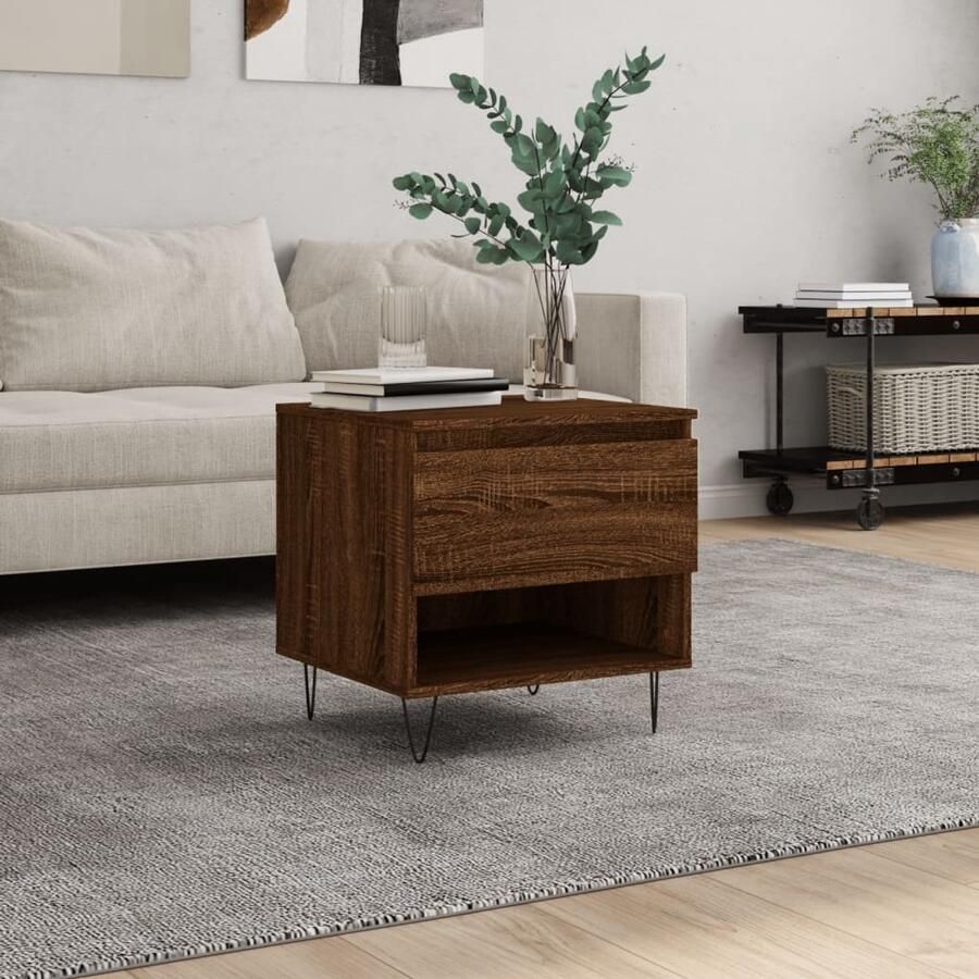 The Living Store Salontafel 50x46x50 cm bewerkt hout bruin eikenkleur Salontafel Bijzettafel Houten Salontafel Modern Design Bruine Kleur