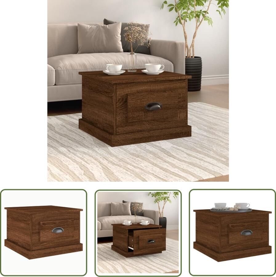 The Living Store Salontafel 50x50x35 cm bewerkt hout bruin eikenkleur Salontafel Bijzettafel Houten Salontafel Bruine Eiken Kleur Salontafel Met Lade