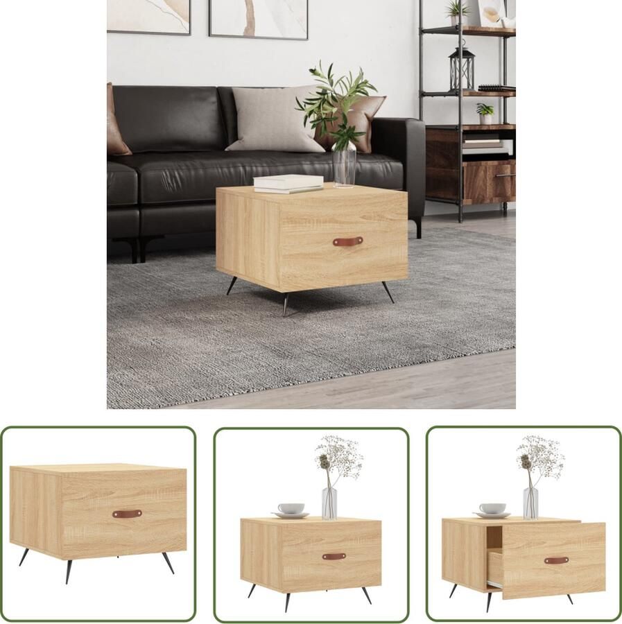 The Living Store Salontafel Trendy bijzettafel met lade bewerkt hout 50 x 50 x 40 cm sonoma eiken Salontafel Bijzettafel Houten Salontafel Moderne Salontafel Sonoma Eiken
