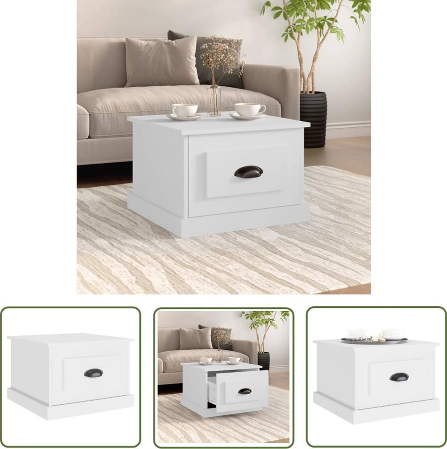 The Living Store Salontafel Bewerkt hout 50 x 50 x 35 cm Wit Salontafel Bijzettafel Houten Salontafel Wit Meubilair Livingroom Furniture - Foto 2