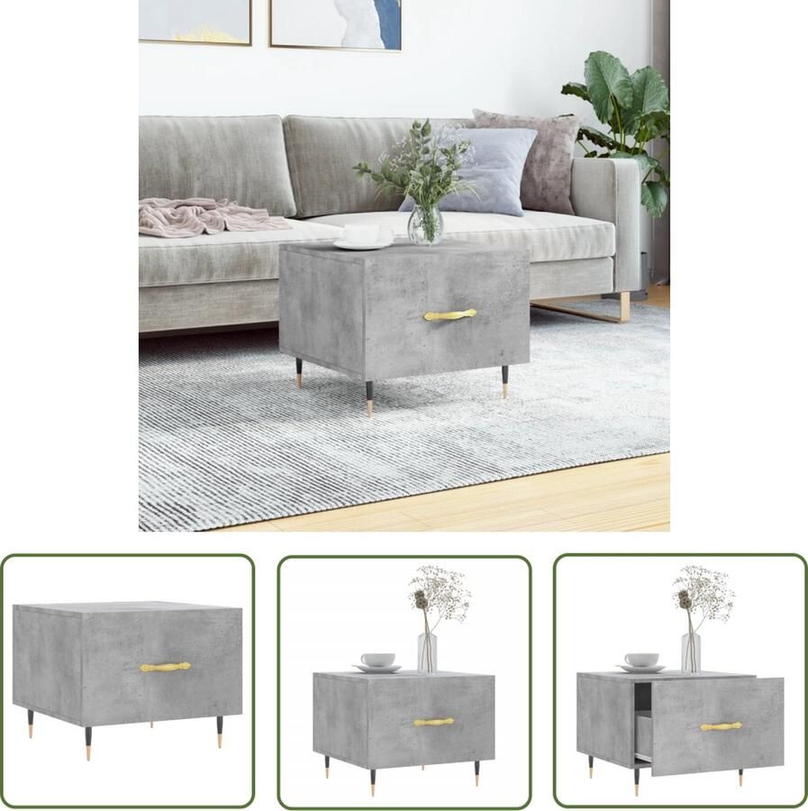 The Living Store Salontafel Betongrijs 50 x 50 x 40 cm Hout en ijzer Salontafel Bijzettafel Houten Salontafel Grijze Salontafel Beton Grijs