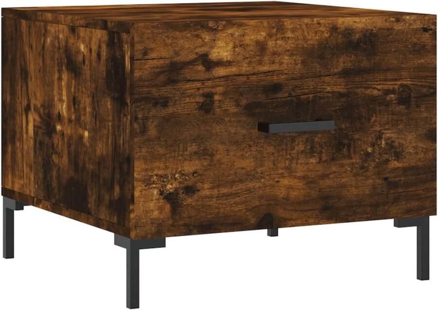 The Living Store Trendy Salontafel Gerookt Eiken 50 x 50 x 40 cm Met opberglade en ijzeren poten Salontafel Bijzettafel Houten Salontafel Trendige Salontafel Met Lade