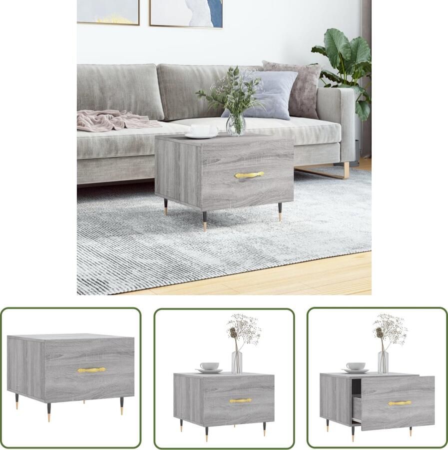 The Living Store Salontafel 50x50x40 cm bewerkt hout grijs sonoma eiken Salontafel Bijzettafel Houten Salontafel Metalen Salontafel Grijze Salontafel