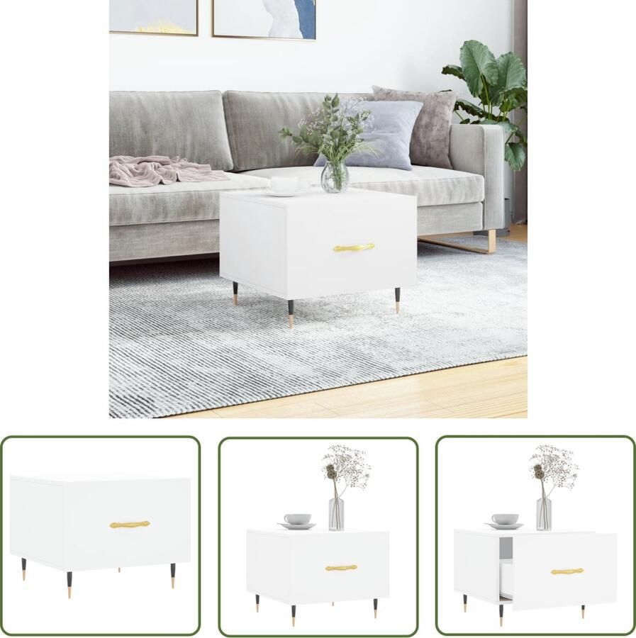 The Living Store Salontafel Bijzettafel 50x50x40 cm Duurzaam Hout en IJzeren Poten Salontafel Bijzettafel Houten Salontafel Wit Salontafel Kleine Salontafel