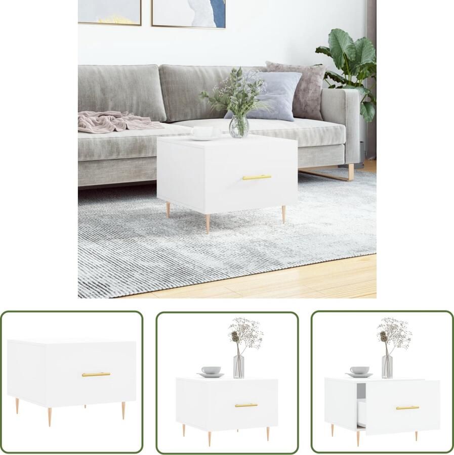 The Living Store Salontafel Trendy Bijzettafel Afmetingen- 50 x 50 x 40 cm Materiaal- Bewerkt hout Kleur- Wit Salontafel Bijzettafel Koffietafel Houten Salontafel Witte Salontafel
