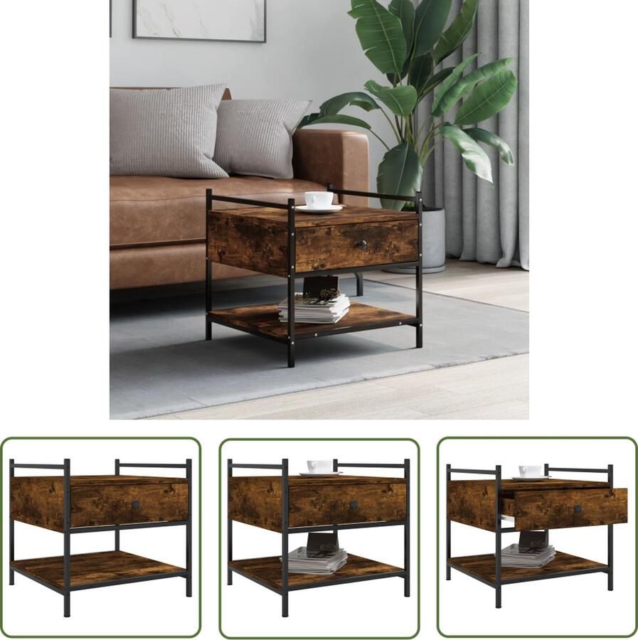 The Living Store Salontafel Gerookt Eiken Bijzettafel met voldoende opbergruimte Stevig tafelblad Verstelbare poten 50x50x50 cm Salontafel Bijzettafel Houten Salontafel Bruine Salontafel Gerookte Eiken Salontafel
