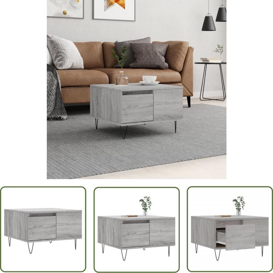 The Living Store Salontafel Trendy Bijzettafel Afmetingen- 55 x 55 x 36.5 cm Ken- Grijs Salontafel Bijzettafel Houten Salontafel Grijze Salontafel Design Salontafel