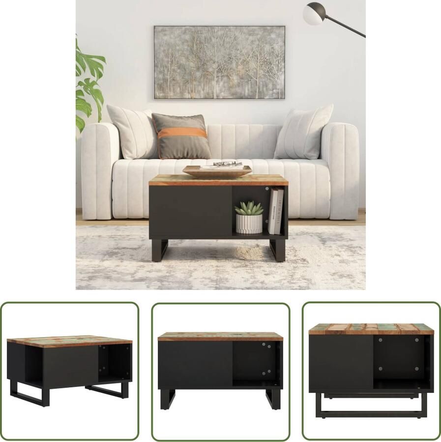 The Living Store Salontafel Gerecycled Hout 60 x 50 x 35 cm Bijzettafel met Opbergruimte Stevig Tafelblad IJzeren Poten Salontafel Bijzettafel Houten Salontafel Vintage Salontafel Industrieel Tafeltje