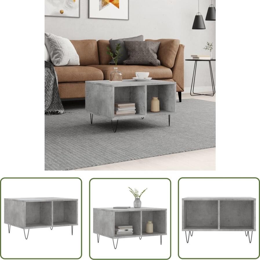 The Living Store Salontafel Betongrijs 60x50x36.5 cm Duurzaam hout metalen poten Salontafel Bijzettafel Houten Salontafel Beton Grijze Salontafel Modern Meubilair