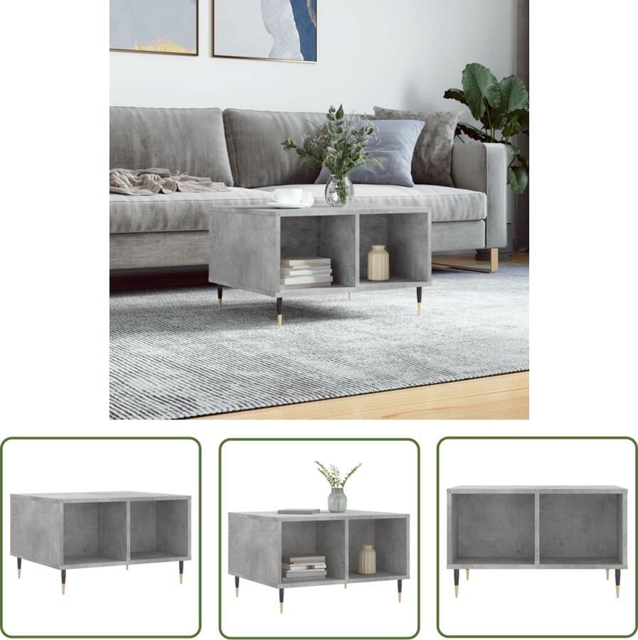 The Living Store Salontafel 60x50x36 5 cm bewerkt hout betongrijs Salontafel Bijzettafel Houten Salontafel Beton Grijze Salontafel Modern