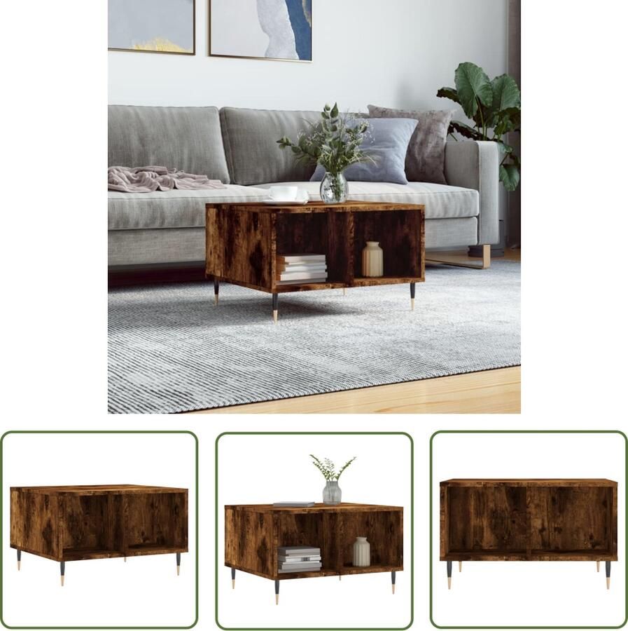 The Living Store Salontafel Gerookt Eiken Bijzettafel Met Opbergruimte 60x50x36.5 cm Metalen Poten Salontafel Bijzettafel Houten Salontafel Bruine Salontafel Gerookte Eiken Salontafel
