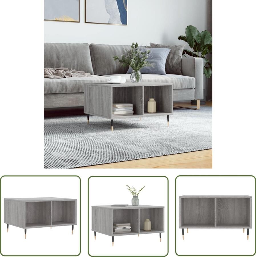 The Living Store Salontafel Trendy Salontafel Afmetingen- 60 x 50 x 36.5 cm Kleur- Grijs Sonoma Eiken Ken- Duurzaam Materiaal Salontafel Bijzettafel Houten Salontafel Grijze Salontafel Design Salontafel - Foto 2