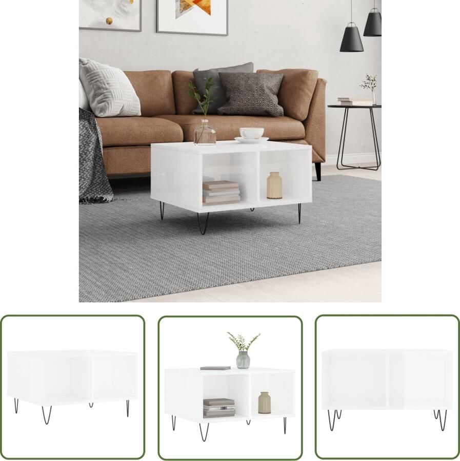 The Living Store Salontafel Trendy Bijzettafel 60 x 50 x 36.5 cm Hoogglans wit Salontafel Bijzettafel Houten Salontafel Witte Salontafel Modern Design