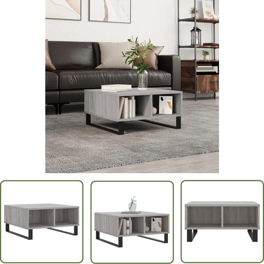 The Living Store Salontafel Sonoma Eiken 60 x 60 x 30 cm Vierkant Model Met Opbergruimte Salontafel Bijzettafel Houten Salontafel Grijze Salontafel Vierkante Salontafel
