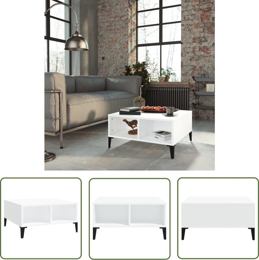 The Living Store Salontafel 60x60x30 cm bewerkt hout wit Salontafel Bijzettafel Houten Tafel Witte Tafel Moderne Tafel - Foto 2