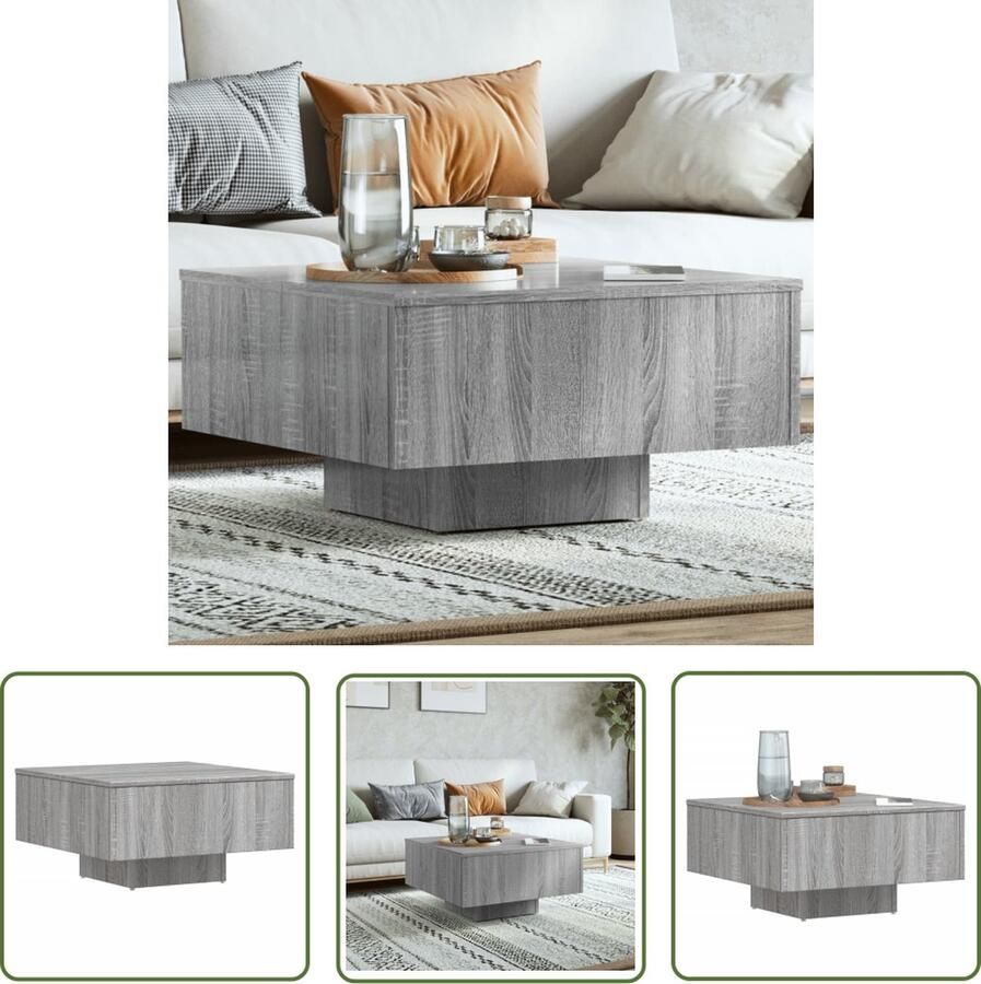 The Living Store Salontafel Chic Design Tafel 60 x 60 x 31.5 cm Grijs Sonoma Eiken Salontafel Bijzettafel Houten Salontafel Grijze Salontafel Moderne Salontafel - Foto 2