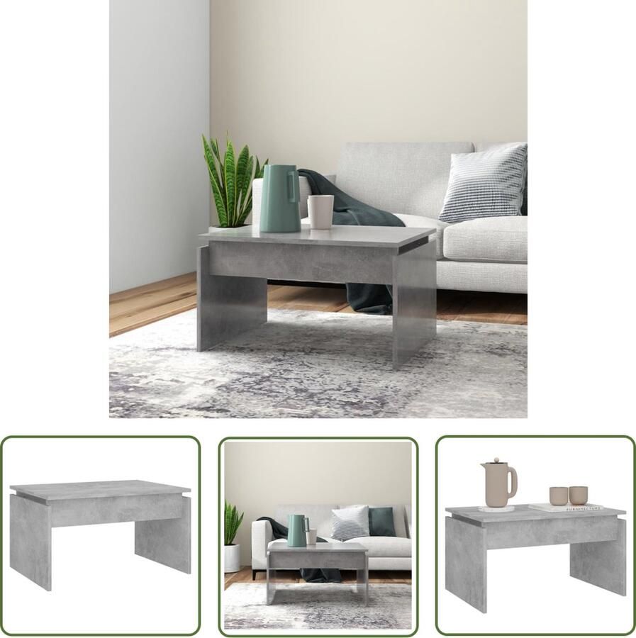 The Living Store Salontafel Betongrijs 68 x 50 x 38 cm Spaanplaat Salontafel Bijzettafel Houten Salontafel Grijze Salontafel Betonlook - Foto 2