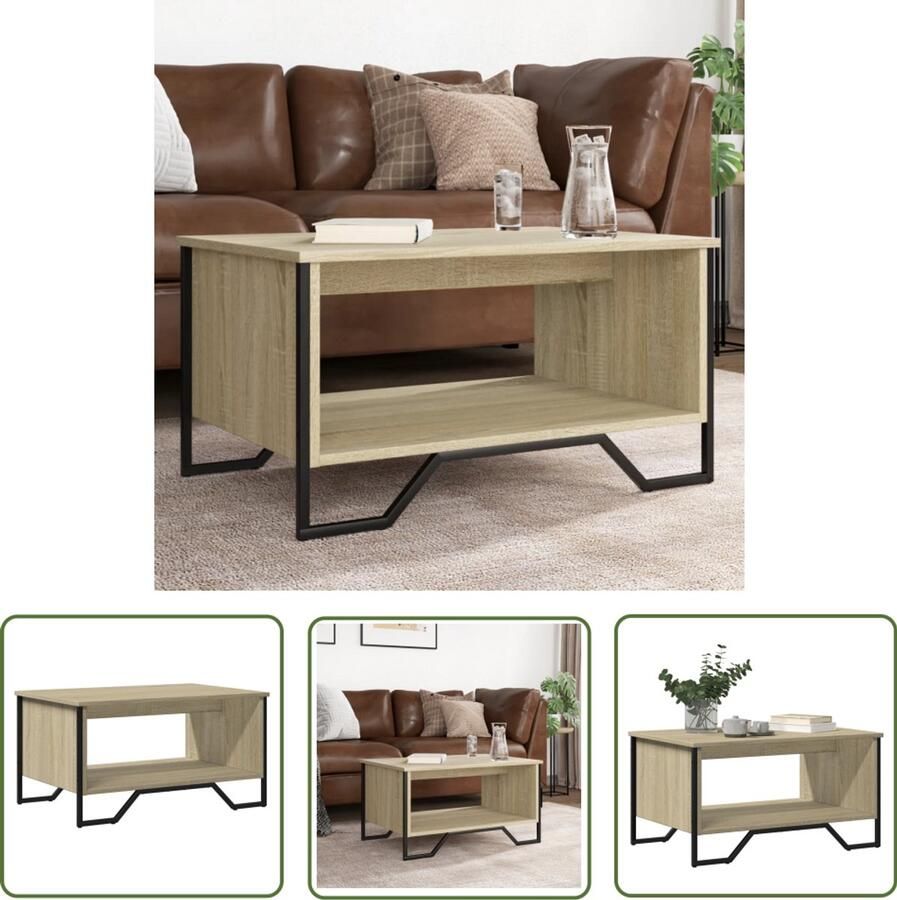 The Living Store Salontafel 75x51x40 cm bewerkt hout sonoma eikenkleurig Salontafel Houten Salontafel Sonoma Eiken Tv Tafels Bijzettafel