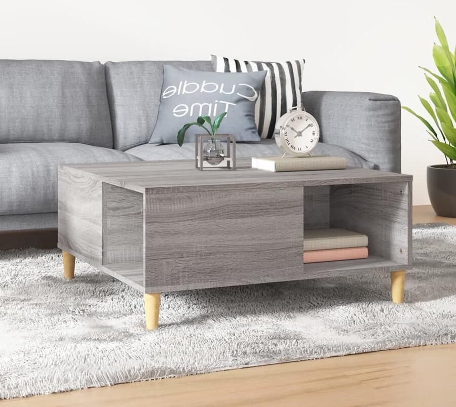 The Living Store Salontafel 80x80x36 5 cm bewerkt hout grijs sonoma eikenkleurig Salontafel Bijzettafel Houten Salontafel Grijze Salontafel Grijs