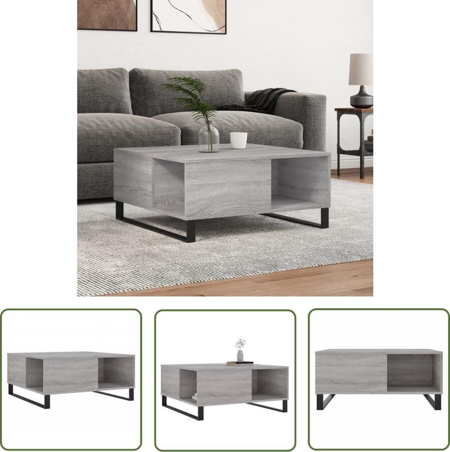 The Living Store Salontafel 80x80x36 5 cm bewerkt hout grijs sonoma eikenkleurig Salontafel Bijzettafel Houten Salontafel Grijze Salontafel Met Metalen Poten