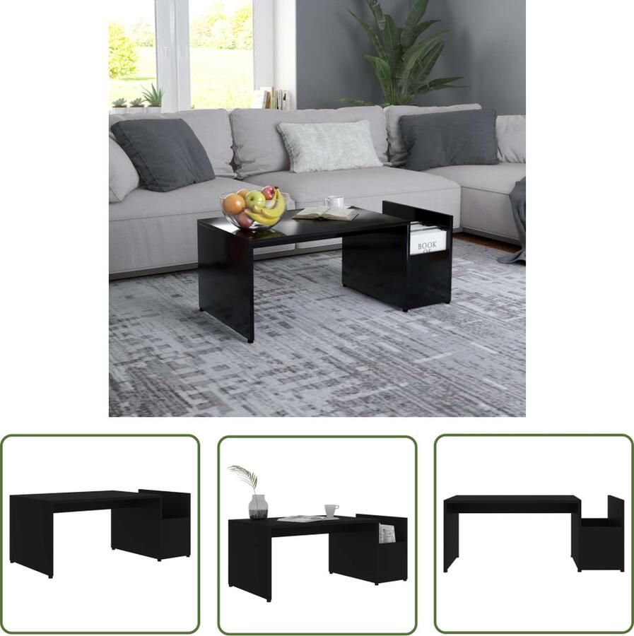 The Living Store Salontafel Opengewerkt Design Zwart 90x45x35 cm Met Zijvak Salontafel Bijzettafel Houten Salontafel Zwarte Salontafel Modern Design
