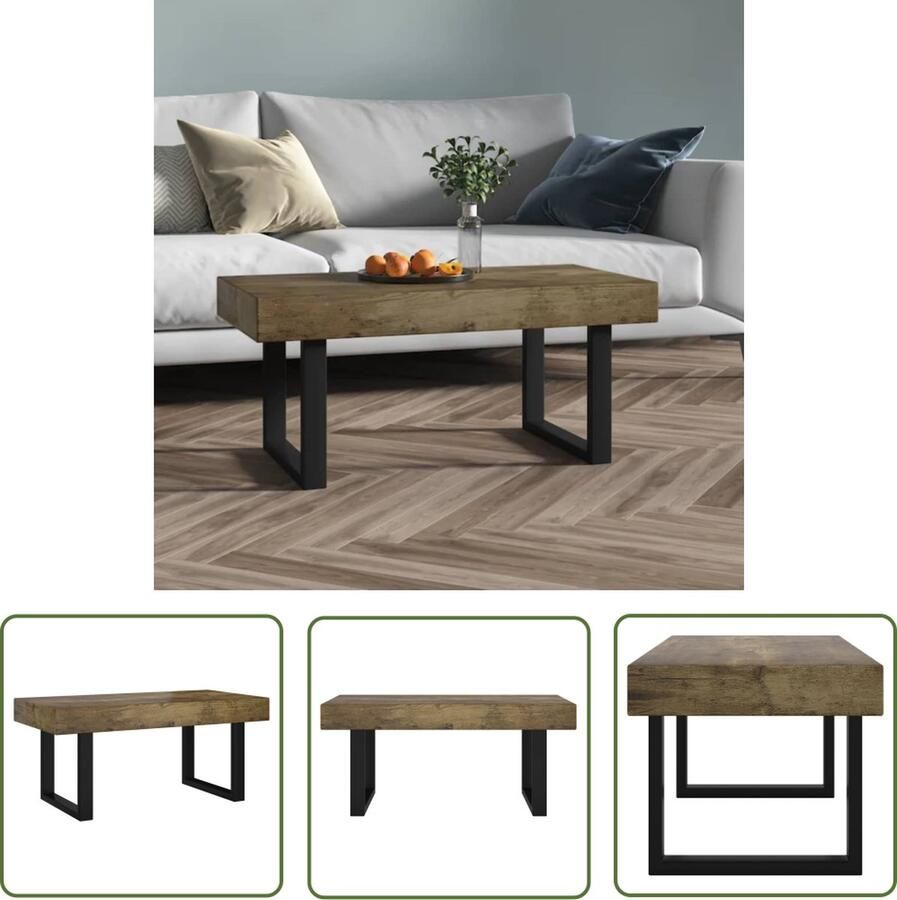 The Living Store Salontafel Iron 90 x 45 x 40 cm Donkerbruin Zwart MDF IJzer Salontafel Bijzettafel Houten Salontafel Donkere Salontafel Zwarte Salontafel - Foto 2