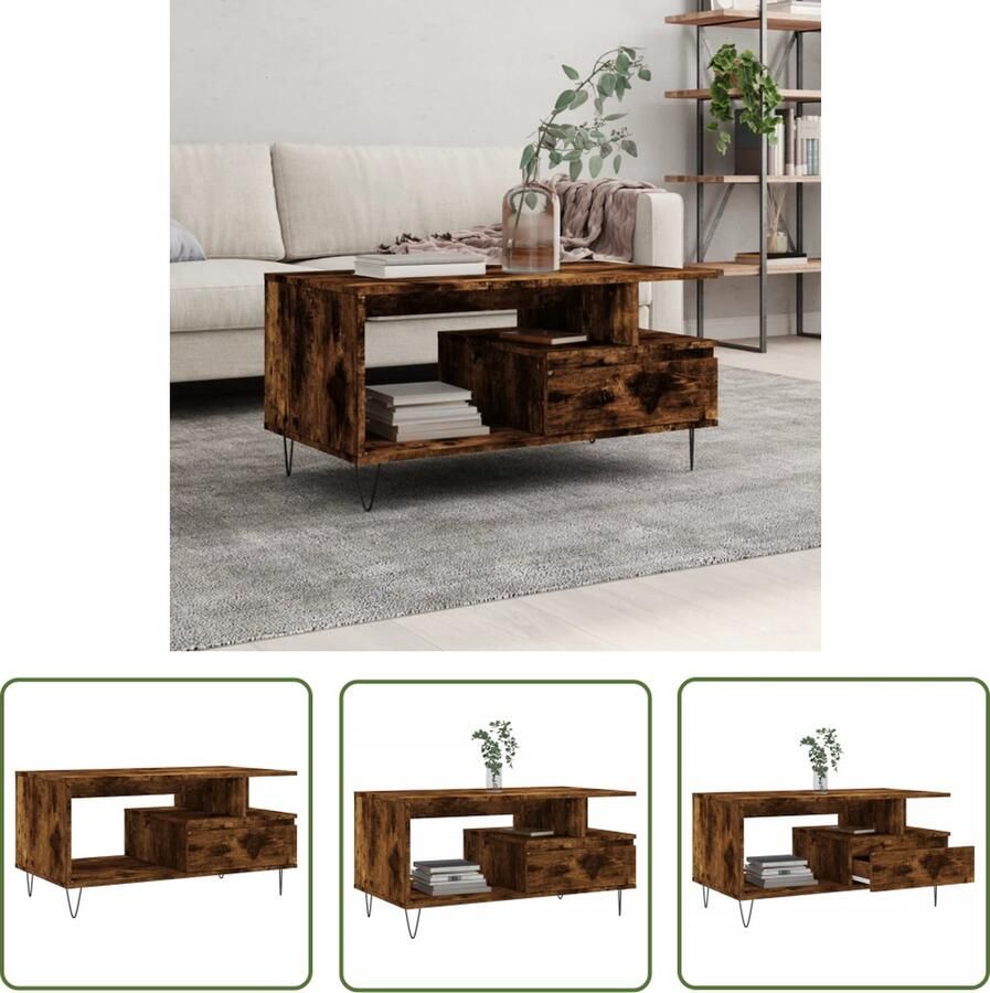 The Living Store Salontafel Bewerkt hout Duurzaam en elegant Vochtbestendig Met lade Salontafel Bijzettafel Houten Salontafel Bruine Salontafel Met Lade