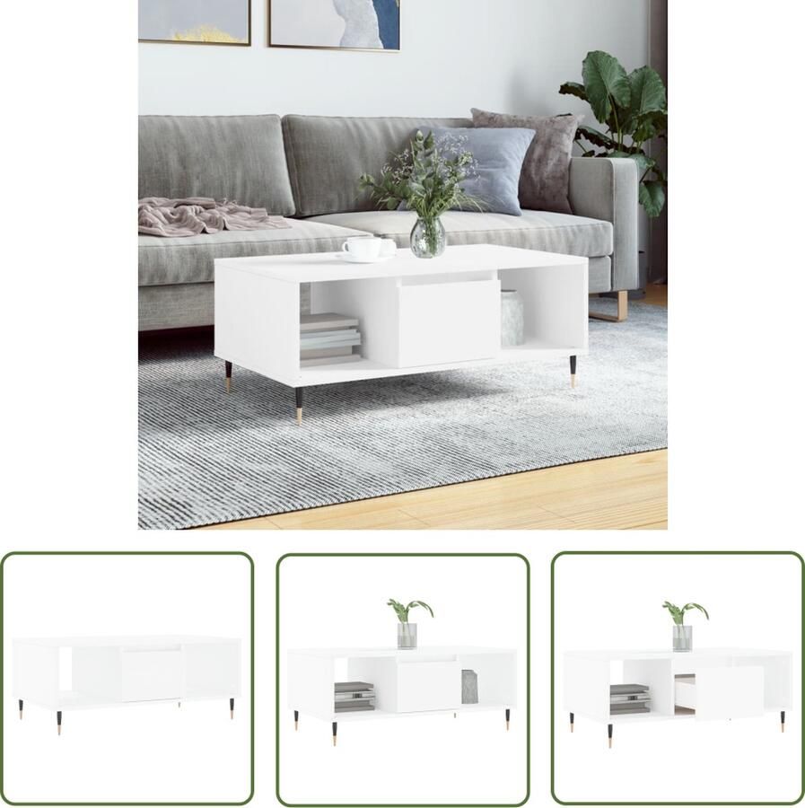 The Living Store Salontafel naam Bijzettafel 90 x 50 x 36.5 cm Wit Salontafel Bijzettafel Houten Salontafel Witte Salontafel Design Salontafel