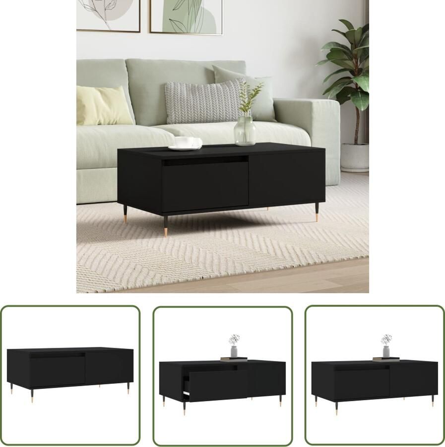 The Living Store Salontafel 90x50x36 5 cm bewerkt hout zwart Salontafel Bijzettafel Zwarte Salontafel Houten Salontafel Design Salontafel