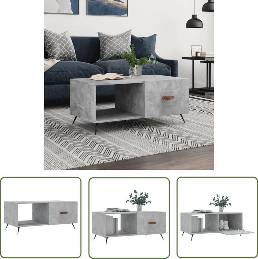 The Living Store Salontafel Betongrijs 90x50x40 cm Duurzaam hout en ijzer Salontafel Bijzettafel Betonlook Houten Salontafel Metalen Salontafel
