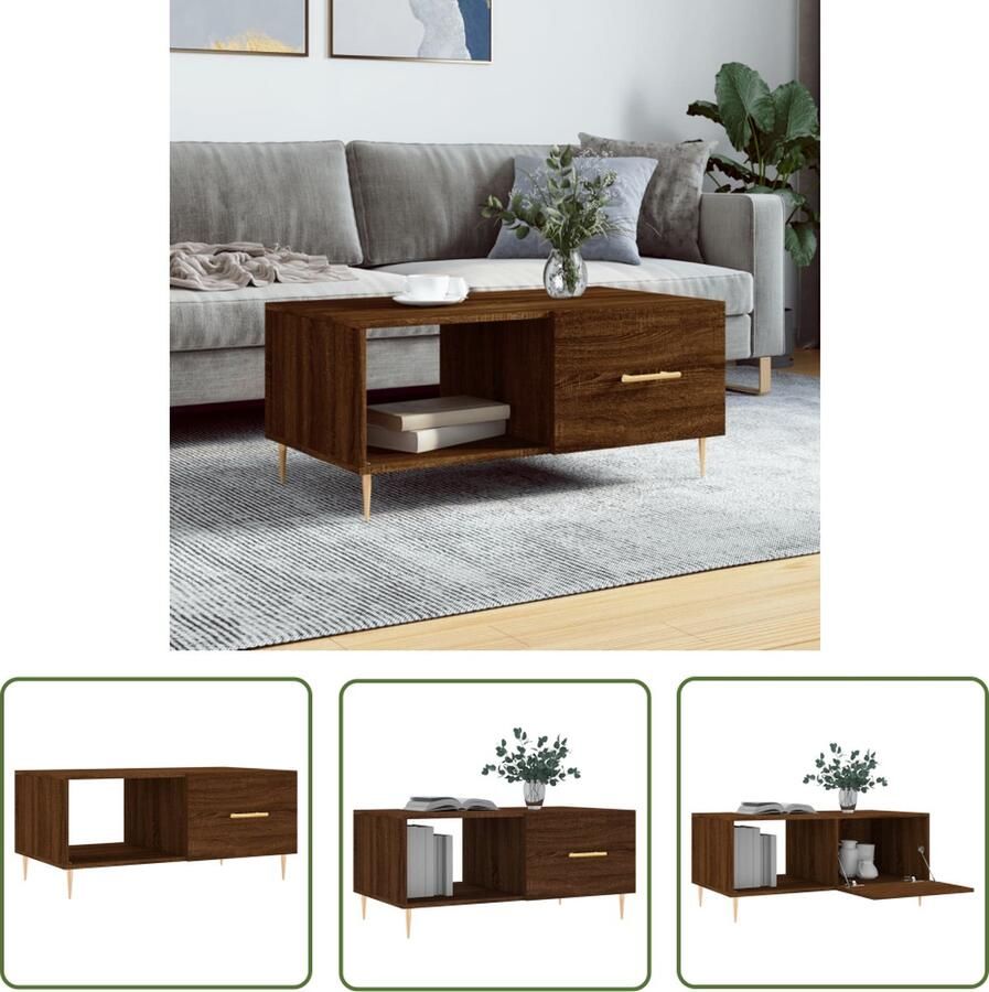 The Living Store Salontafel 90x50x40 cm bewerkt hout bruin eikenkleur Salontafel Bijzettafel Houten Salontafel Bruin Salontafel Met Lade
