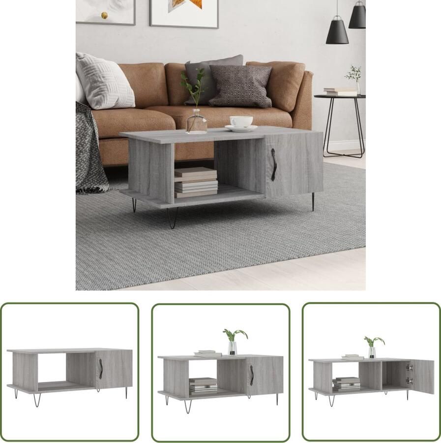 The Living Store Salontafel Grijs Sonoma Eiken 90 x 50 x 40 cm Duurzaam 2 vakken Stevig tafelblad Praktische deur IJzeren poten Salontafel Bijzettafel Houten Salontafel Grijze Salontafel Moderne Salontafel