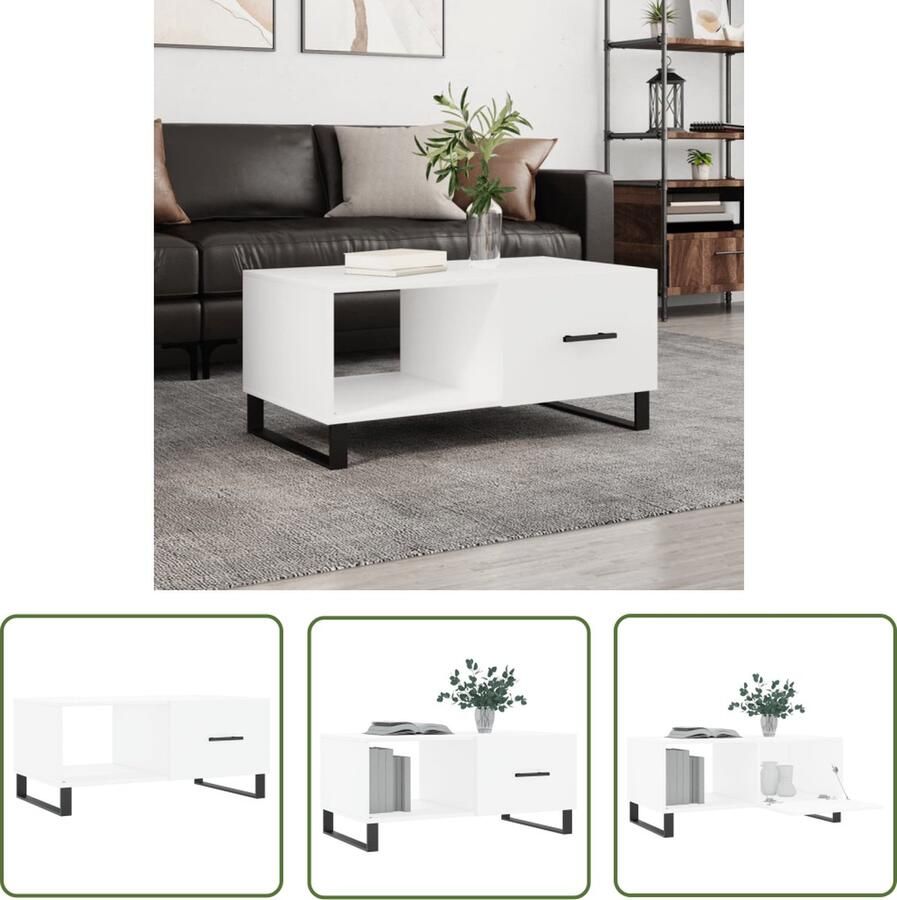 The Living Store Salontafel Trendy Bijzettafel 90x50x40 cm Hout en ijzer Opbergruimte Stevig tafelblad Praktische deur IJzeren poten Salontafel Bijzettafel Houten Salontafel Witte Salontafel Met Lade