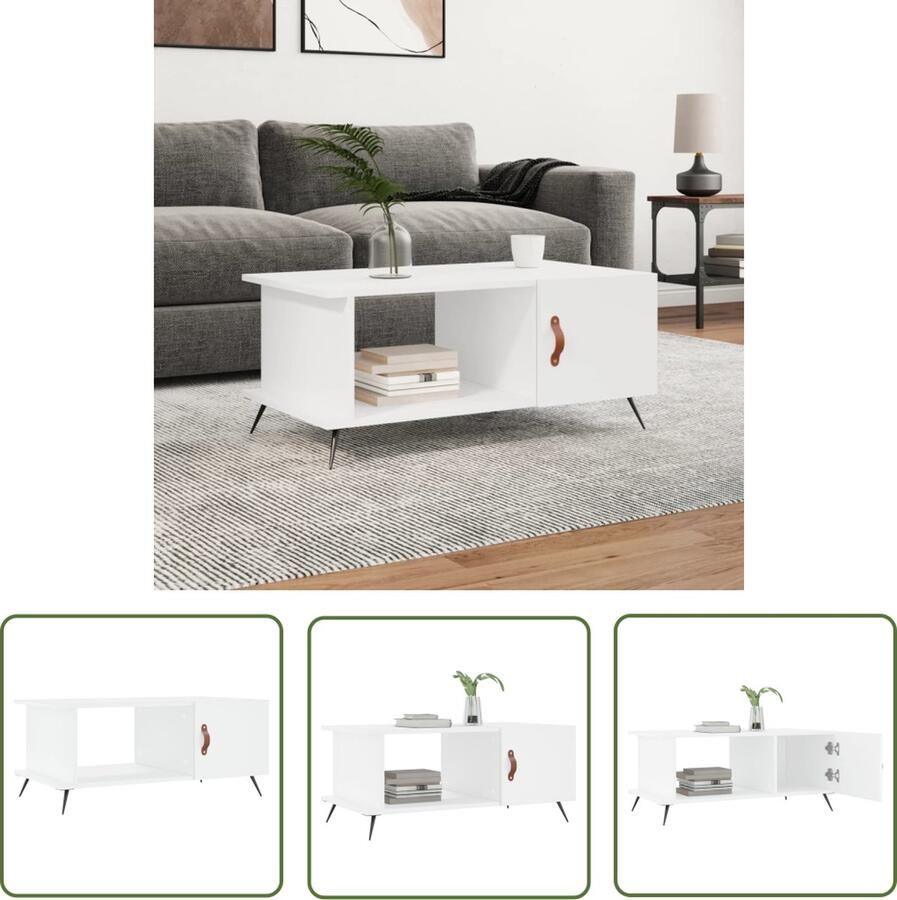 The Living Store Salontafel Trendy Bijzettafel met 2 vakken 90 x 50 x 40 cm Wit Hoge kwaliteit en stevig houten tafelblad Praktische deur IJzeren poten Salontafel Bijzettafel Salontafeltje Witte Salontafel Houtsalontafel