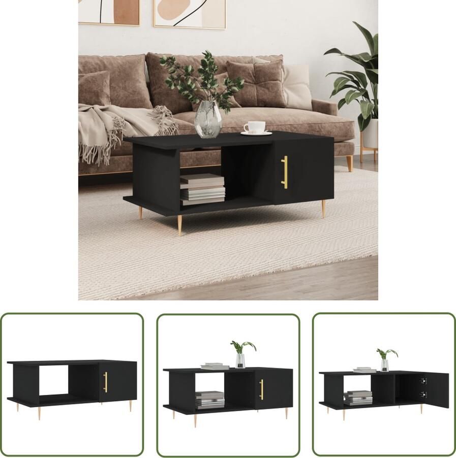 The Living Store Salontafel Trendy Tafel 90 x 50 x 40 cm Zwart Salontafel Bijzettafel Houten Salontafel Zwarte Salontafel Moderne Salontafel - Foto 2