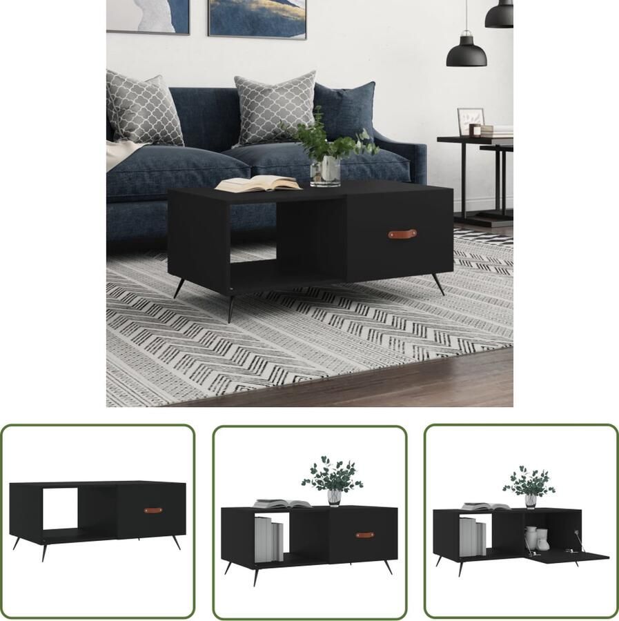 The Living Store Salontafel Trend Bijzettafel 90 x 50 x 40 cm Duurzaam bewerkt hout en ijzer Kleur- Zwart Salontafel Bijzettafel Zwarte Salontafel Houten Salontafel Metalen Salontafel