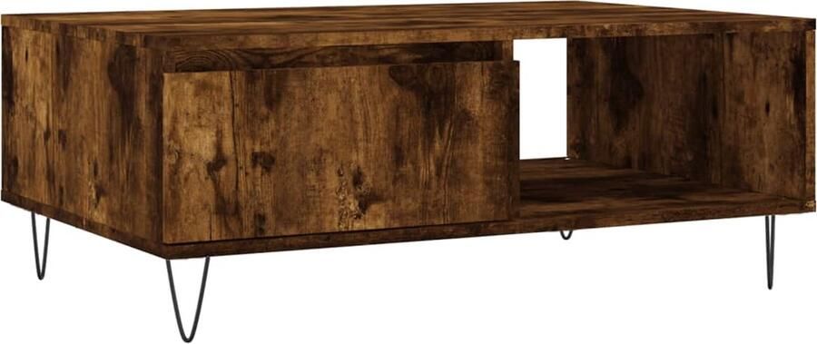 The Living Store Salontafel Gerookt Eiken Bijzettafel Bewerkt Hout en IJzer 90x60x35 cm 2 Vakken Salontafel Bijzettafel Houten Tafel Bruine Tafel Gerookte Eiken Kleur