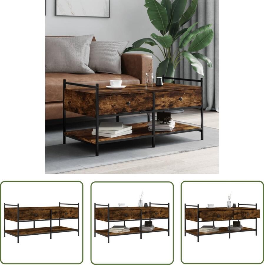 The Living Store Salontafel Gerookt Eiken 99 x 50 x 50 cm Verstelbare poten Salontafel Bijzettafel Houten Salontafel Bruine Salontafel Gerookte Eiken Salontafel