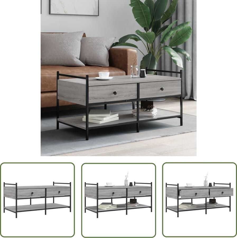 The Living Store Salontafel Trendy Bijzettafel Afmetingen- 99 x 50 x 50 cm Kleur- Grijs Sonoma Eiken Materiaal- Bewerkt hout en metaal Salontafel Bijzettafel Houten Salontafel Grijze Salontafel Trendige Salontafel