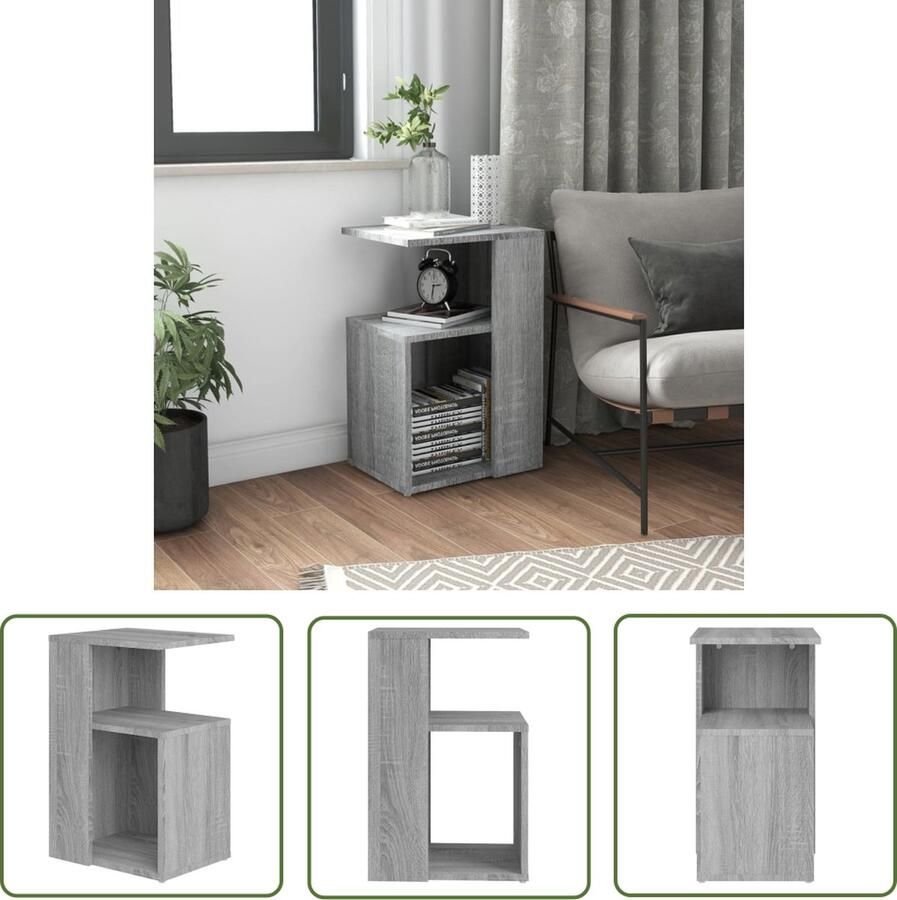 The Living Store Salontafel G-vorm 36 x 30 x 56 cm Grijs Sonoma Eiken Bewerkt Hout Salontafel Bijzettafel Houten Tafel Grijze Tafel Design Tafel - Foto 2