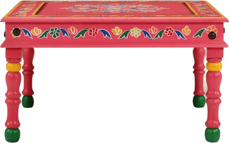 The Living Store Salontafel handbeschilderd massief mangohout roze Salontafel Bijzettafel Mangohouten Tafel Handbeschilderd Vintage